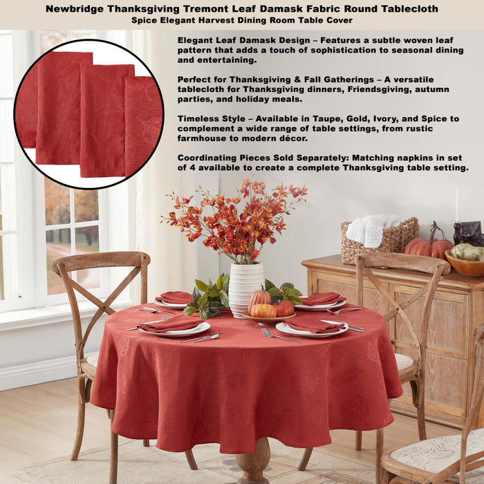 Tremont Leaf Damask Fabric Tablecloth & Napkins, Soil Resistant, Easy Care