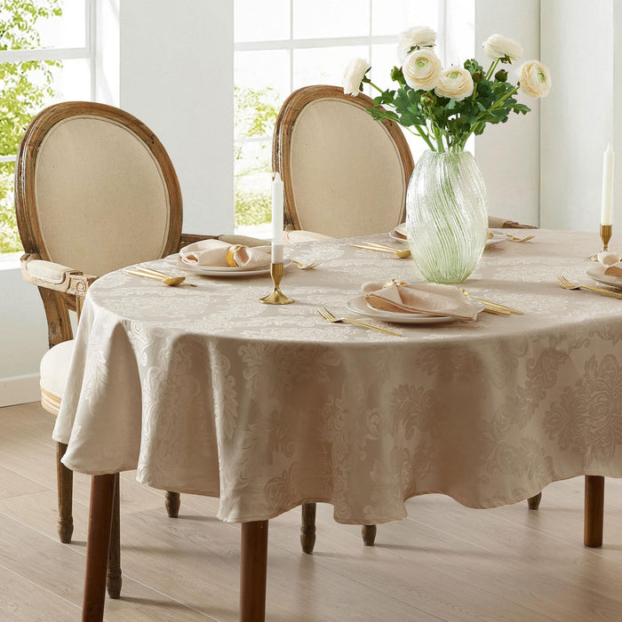 Newbridge Barcelona Luxury Damask Fabric Tablecloth, 100% Polyester, No Iron, Soil Resistant Holiday Tablecloths and Napkins
