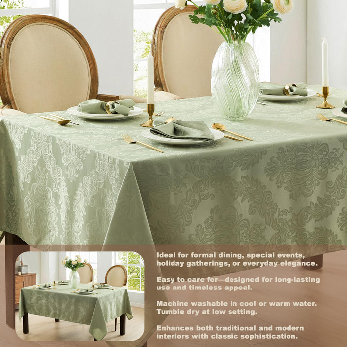 Newbridge Barcelona Luxury Damask Fabric Tablecloth, 100% Polyester, No Iron, Soil Resistant Holiday Tablecloths and Napkins