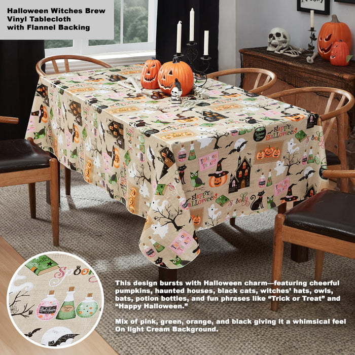 Newbridge Happy Halloween Witches Brew Vinyl Flannel Backed Tablecloth