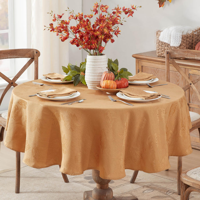 Tremont Leaf Damask Fabric Tablecloth & Napkins, Soil Resistant, Easy Care