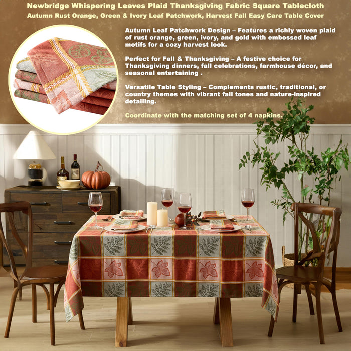 Whispering Leaves Rust Orange Green Plaid Thanksgiving Tablecloth, Woven Fabric