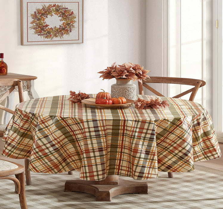 Harvest Diagonal Plaid Contemporary Autumn and Thanksgiving Vinyl Flannel Backed Tablecloth by Newbridge