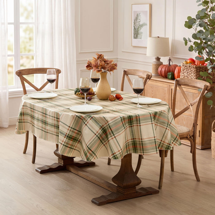 Pocono Plaid Rust and Sage Vinyl Tablecloth with Flannel Backing by Newbridge