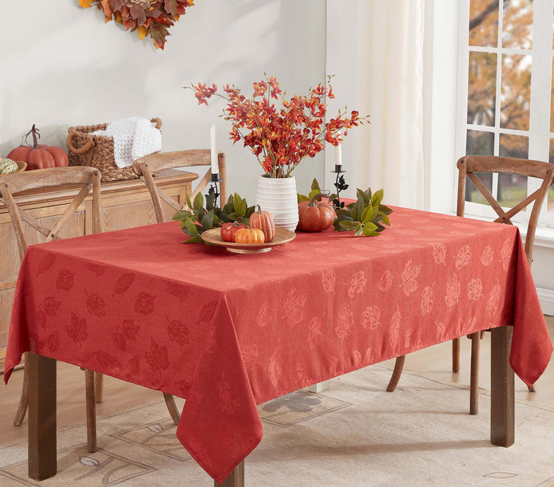 Tremont Leaf Damask Fabric Tablecloth & Napkins, Soil Resistant, Easy Care