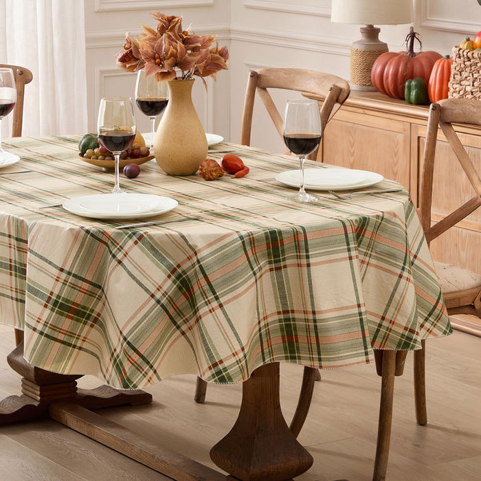 Pocono Plaid Rust and Sage Vinyl Tablecloth with Flannel Backing by Newbridge