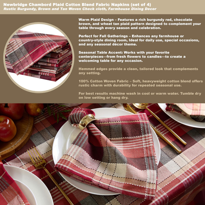 Home Bargains Plus Chambord and Felix Thanksgiving Red Plaid Fabric Tablecloths, Rustic Farmhouse Fall Harvest Easy Care Cotton Blend Table Cover