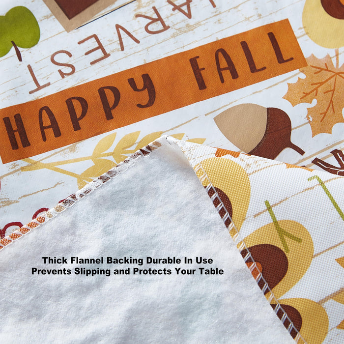 Happy Thanksgiving Turkey Vinyl Flannel Backed Tablecloth, Whimsical Fall Harvest by Newbridge