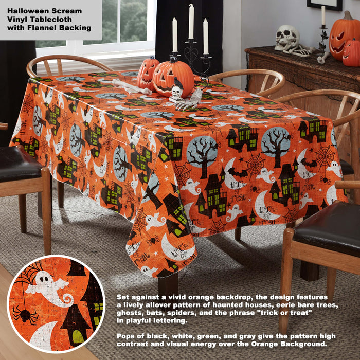 Newbridge Halloween Scream Vinyl Flannel Backed Tablecloth