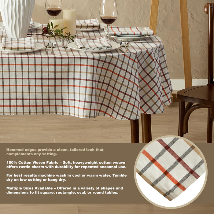 Home Bargains Plus Thanksgiving Hilton Plaid Fabric Tablecloth, Red Taupe Cream Woven Gingham Check Harvest Easy Care Cotton Blend Table Cover and Napkin