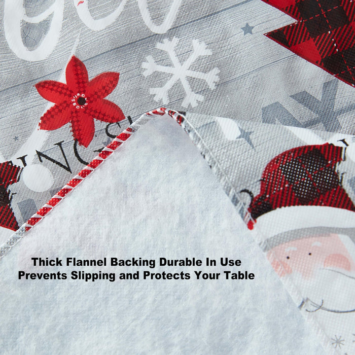 Newbridge Country Plaid Santa and Snowman Christmas Vinyl Flannel Backed Tablecloth - Red Plaid Jolly Santa Print Wipe Clean Easy Care Kitchen, Dining Room Tablecloths