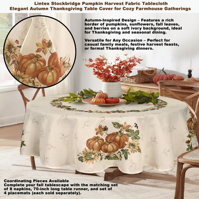Stockbridge Pumpkin Harvest Thanksgiving Tablecloth, Sunflower & Acorn Border