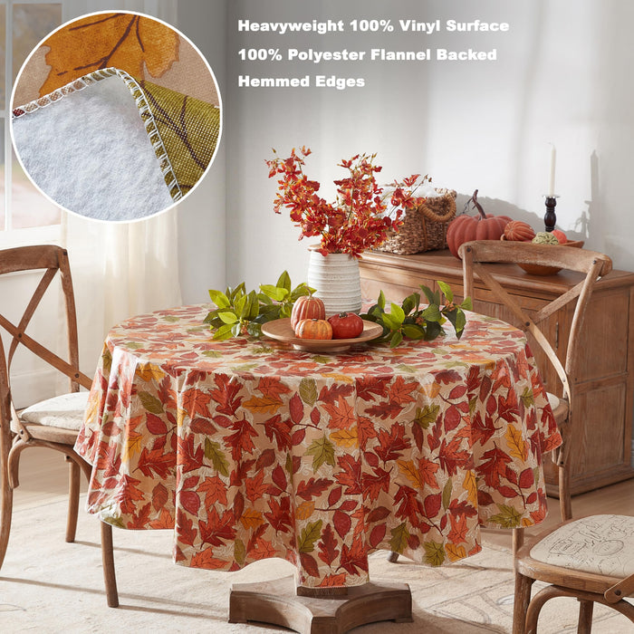 Leaves are Falling Autumn and Thanksgiving Print Vinyl Flannel Backed Tablecloth by Newbridge