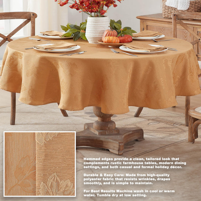 Tremont Leaf Damask Fabric Tablecloth & Napkins, Soil Resistant, Easy Care