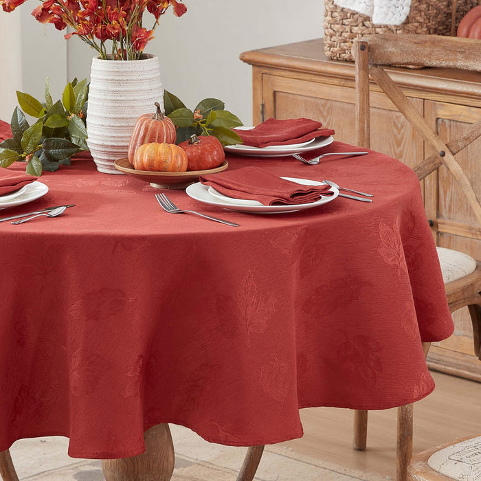 Tremont Leaf Damask Fabric Tablecloth & Napkins, Soil Resistant, Easy Care