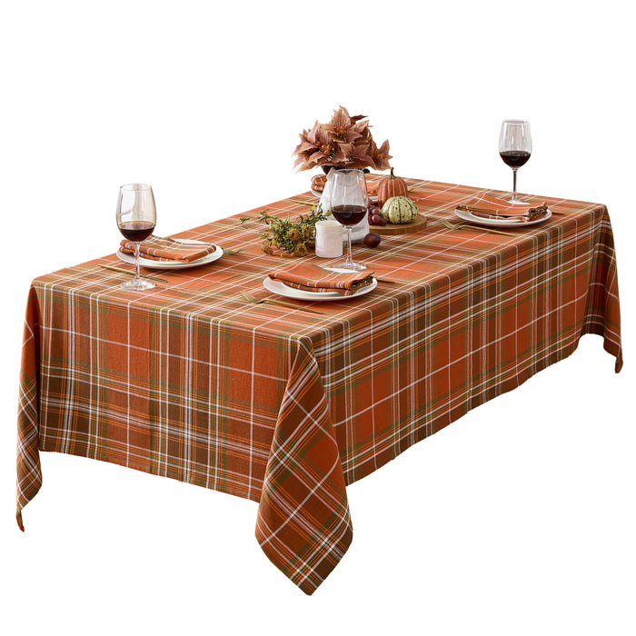 Culloden Plaid 100% Cotton Tablecloth & Napkins, Rust Green Fall Farmhouse Decor