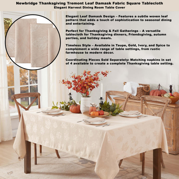 Tremont Leaf Damask Fabric Tablecloth & Napkins, Soil Resistant, Easy Care