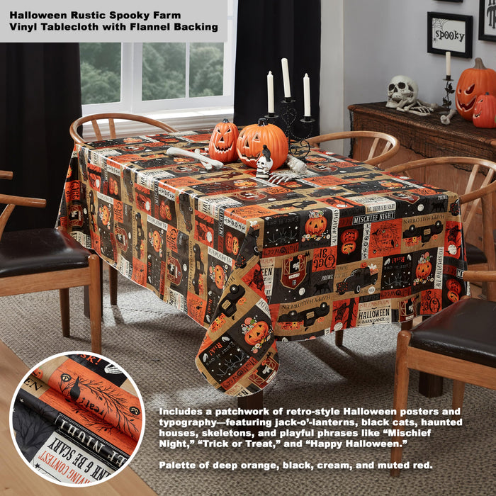 Rustic Spooky Farm Halloween Vinyl Tablecloth with Flannel Backing by Newbridge