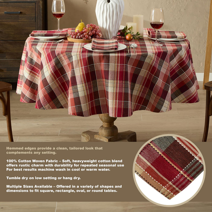 Home Bargains Plus Chambord and Felix Thanksgiving Red Plaid Fabric Tablecloths, Rustic Farmhouse Fall Harvest Easy Care Cotton Blend Table Cover