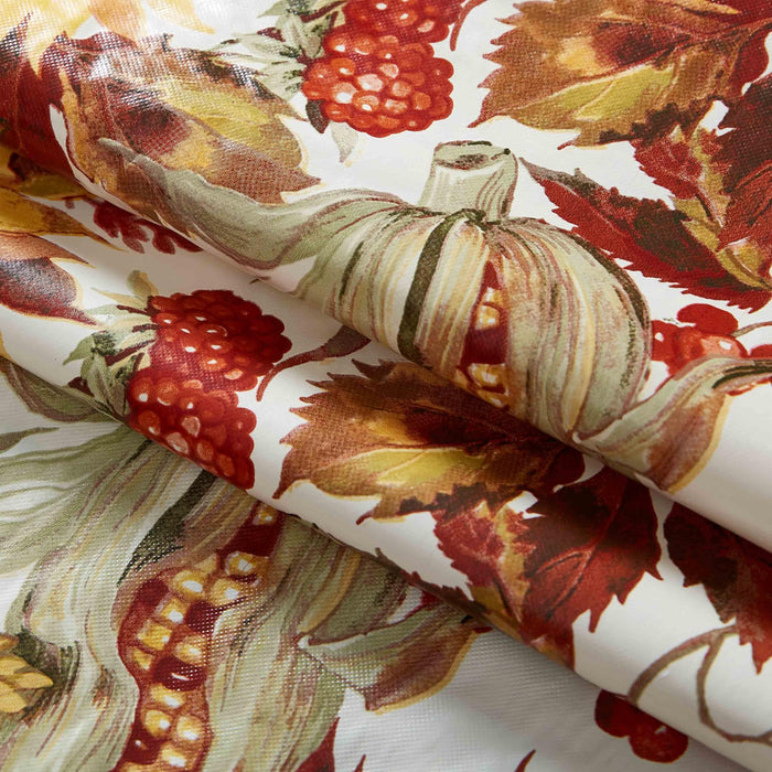 Fall Days Bountiful Harvest Vinyl Flannel Backed Tablecloth - Autumn Leaves, Sunflowers, Corn and Pumpkin Thanksgiving Vinyl Tablecloth by Newbridge