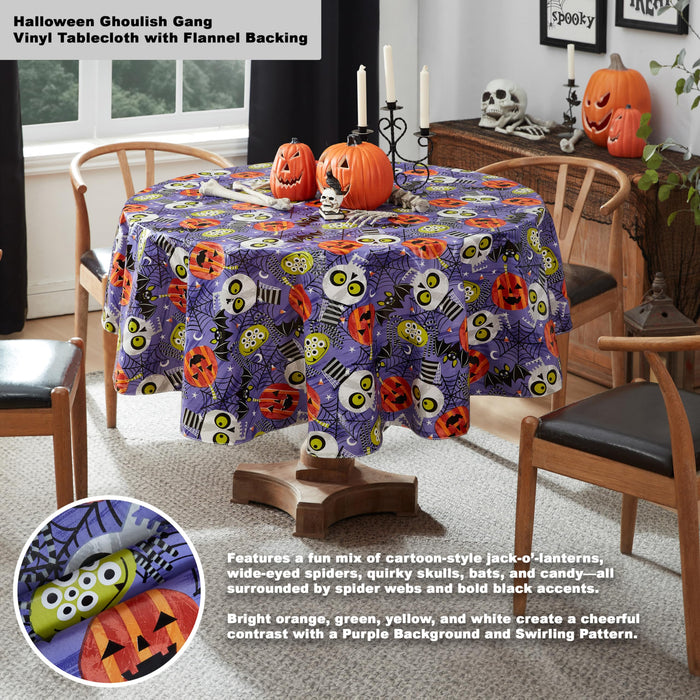 Ghoulish Gang Halloween Vinyl Tablecloth with Flannel Backing by Newbridge