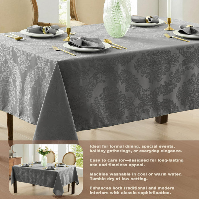 Newbridge Barcelona Luxury Damask Fabric Tablecloth, 100% Polyester, No Iron, Soil Resistant Holiday Tablecloths and Napkins