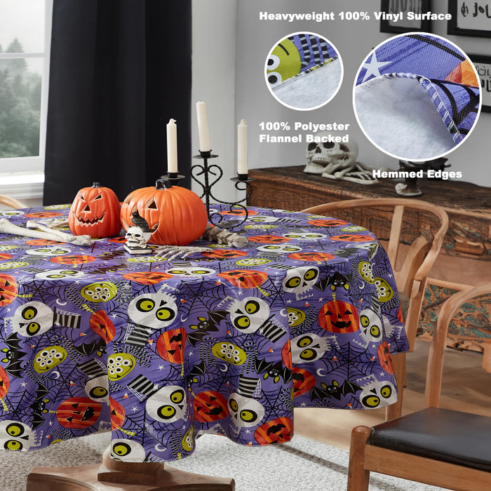 Ghoulish Gang Halloween Vinyl Tablecloth with Flannel Backing by Newbridge