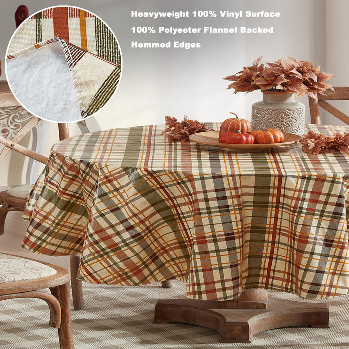 Harvest Diagonal Plaid Contemporary Autumn and Thanksgiving Vinyl Flannel Backed Tablecloth by Newbridge