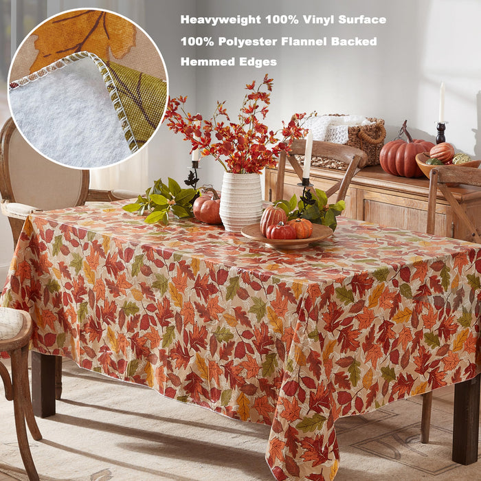 Leaves are Falling Autumn and Thanksgiving Print Vinyl Flannel Backed Tablecloth by Newbridge