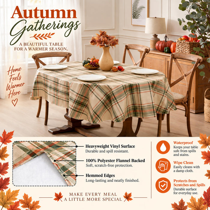 Pocono Plaid Rust and Sage Vinyl Tablecloth with Flannel Backing by Newbridge