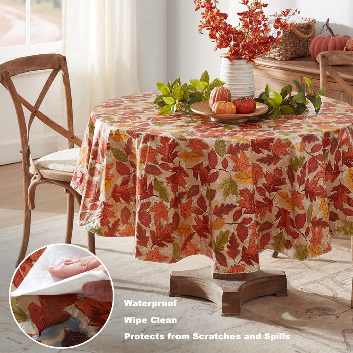 Leaves are Falling Autumn and Thanksgiving Print Vinyl Flannel Backed Tablecloth by Newbridge