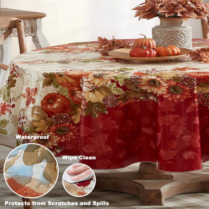 Bountiful Fall Harvest Vinyl Flannel Backed Autumn Tablecloth by Newbridge
