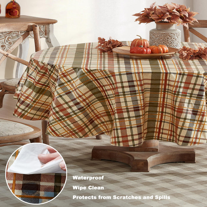 Harvest Diagonal Plaid Contemporary Autumn and Thanksgiving Vinyl Flannel Backed Tablecloth by Newbridge