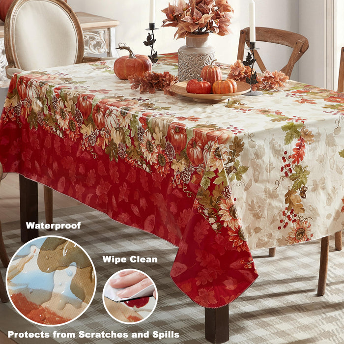 Bountiful Fall Harvest Vinyl Flannel Backed Autumn Tablecloth by Newbridge