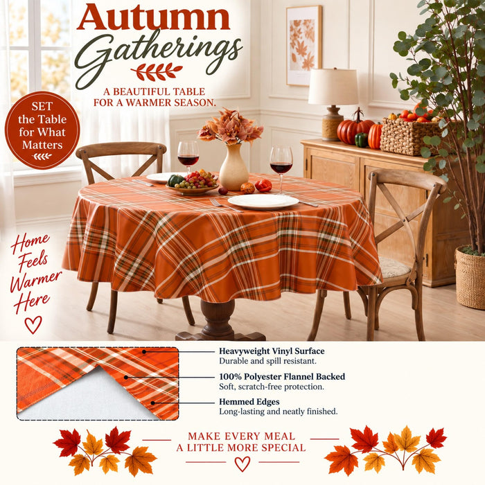 Pocono Plaid Rust and Sage Vinyl Tablecloth with Flannel Backing by Newbridge