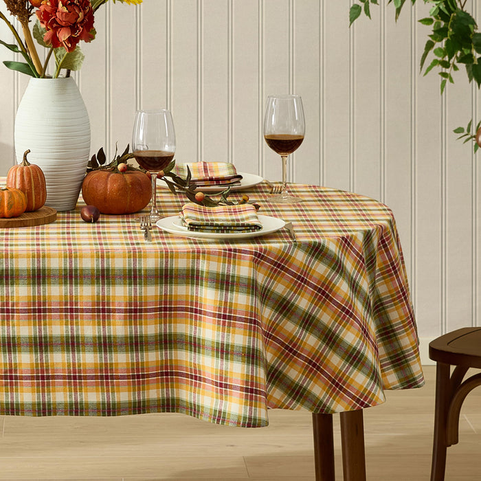 Wheatfield Golden Yellow Plaid Cotton Tablecloth for Fall & Thanksgiving