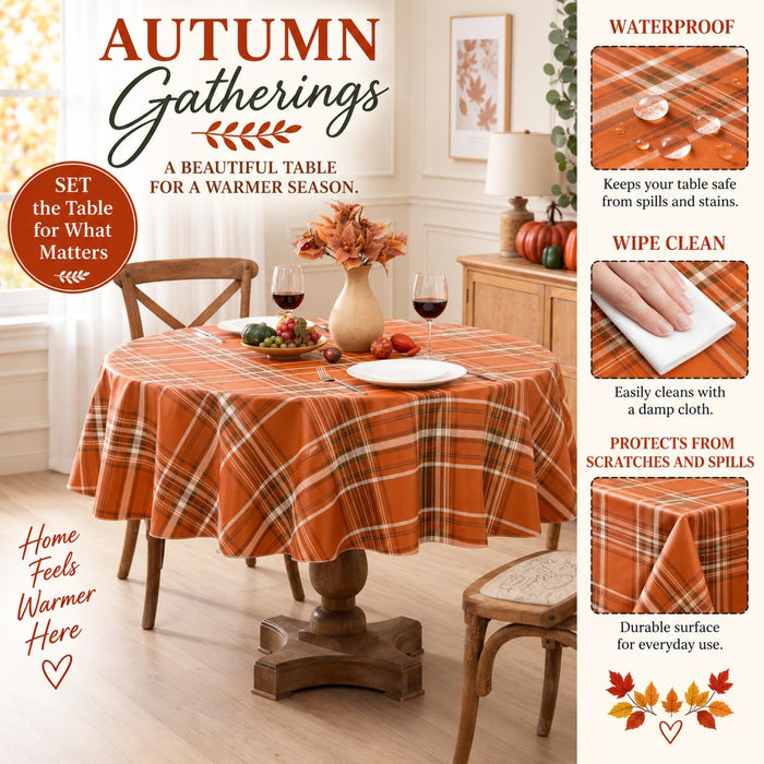 Pocono Plaid Rust and Sage Vinyl Tablecloth with Flannel Backing by Newbridge