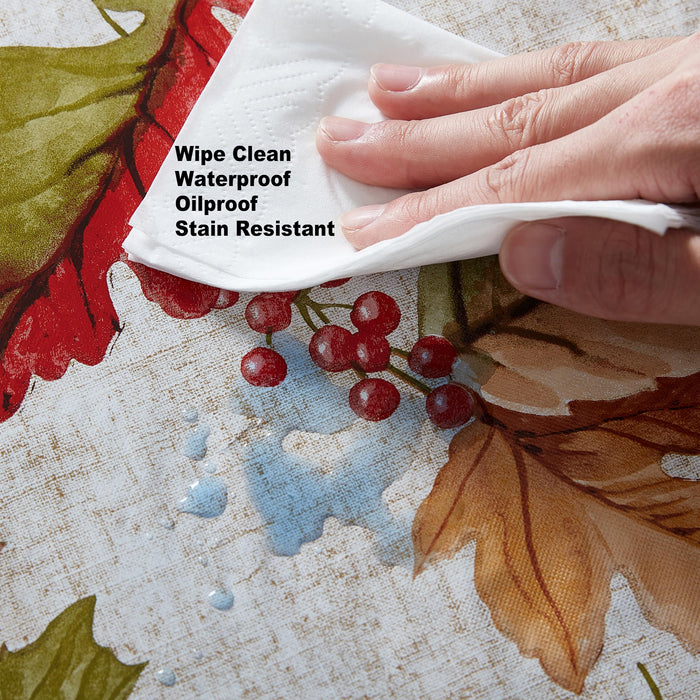 Rustic Fall Acorn and Leaf Print Autumn Vinyl Flannel Backed Tablecloth, Thanksgiving Autumn Leaves by Newbridge