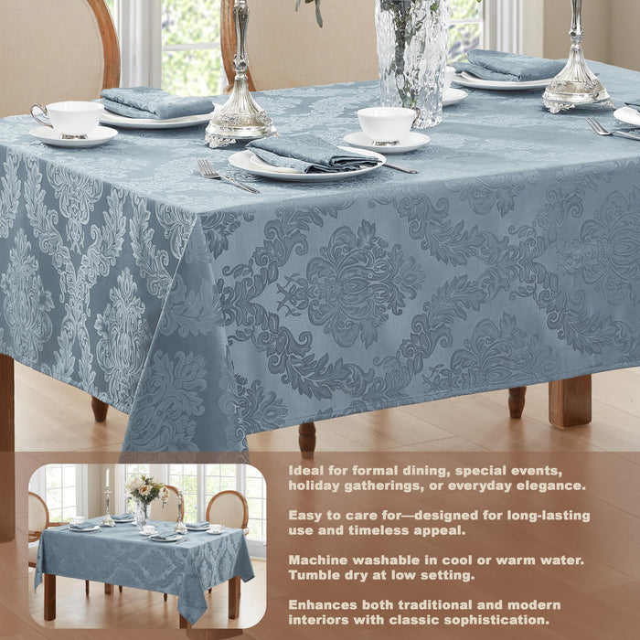 Newbridge Barcelona Luxury Damask Fabric Tablecloth, 100% Polyester, No Iron, Soil Resistant Holiday Tablecloths and Napkins