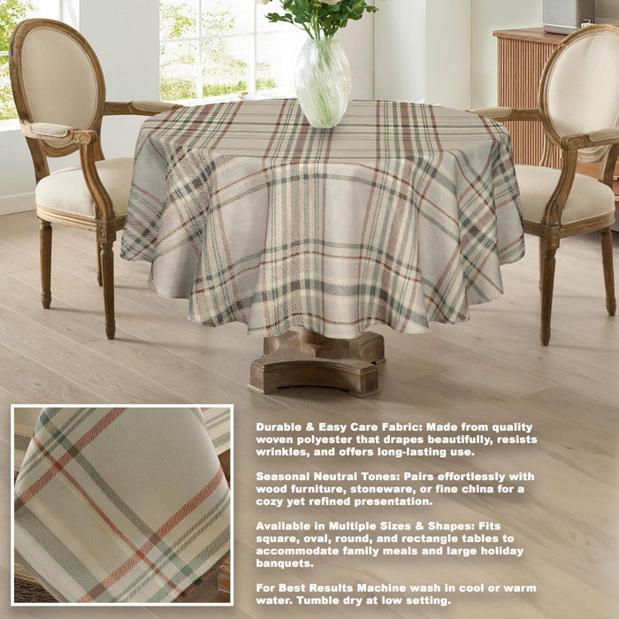 Pocono Plaid Thanksgiving Tablecloth, Farmhouse Green & Rust, Stain Repellent