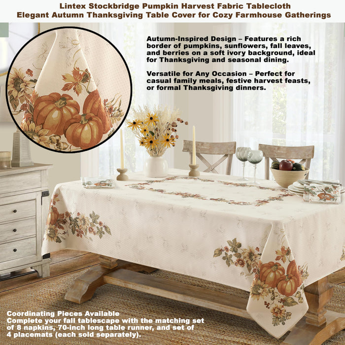 Stockbridge Pumpkin Harvest Thanksgiving Tablecloth, Sunflower & Acorn Border