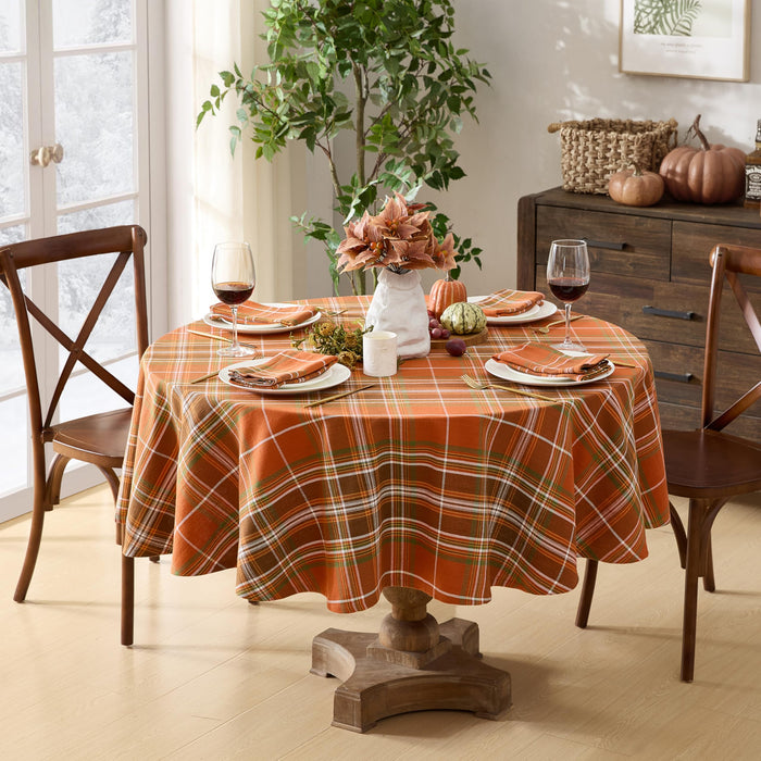 Culloden Plaid 100% Cotton Tablecloth & Napkins, Rust Green Fall Farmhouse Decor