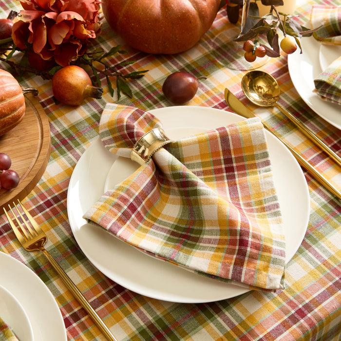 Wheatfield Golden Yellow Plaid Cotton Tablecloth for Fall & Thanksgiving