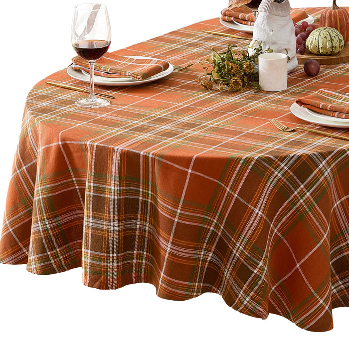 Culloden Plaid 100% Cotton Tablecloth & Napkins, Rust Green Fall Farmhouse Decor