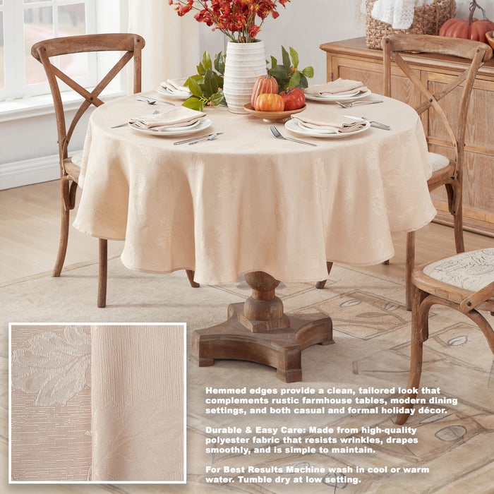 Tremont Leaf Damask Fabric Tablecloth & Napkins, Soil Resistant, Easy Care