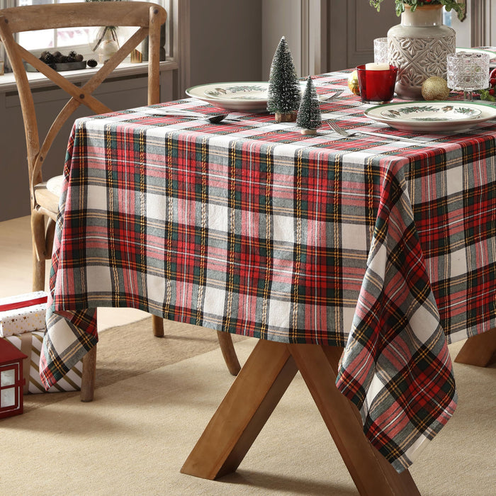 Home Bargains Plus Red Dasher Plaid Cotton Tablecloth, Classic Holiday Tartan Pattern, Cotton Blend Christmas Table Cover for Festive Dining and Seasonal Decor