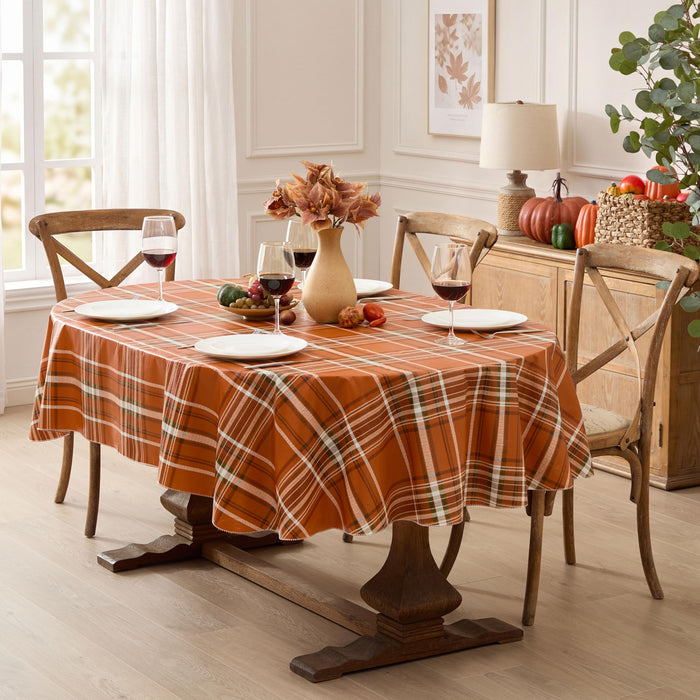 Pocono Plaid Rust and Sage Vinyl Tablecloth with Flannel Backing by Newbridge