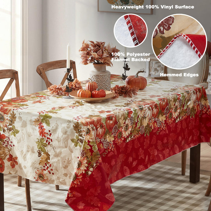 Bountiful Fall Harvest Vinyl Flannel Backed Autumn Tablecloth by Newbridge