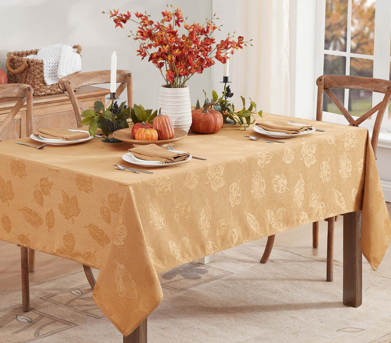 Tremont Leaf Damask Fabric Tablecloth & Napkins, Soil Resistant, Easy Care