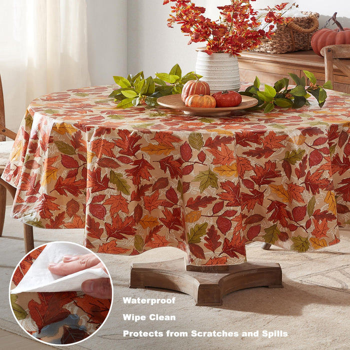 Leaves are Falling Autumn and Thanksgiving Print Vinyl Flannel Backed Tablecloth by Newbridge